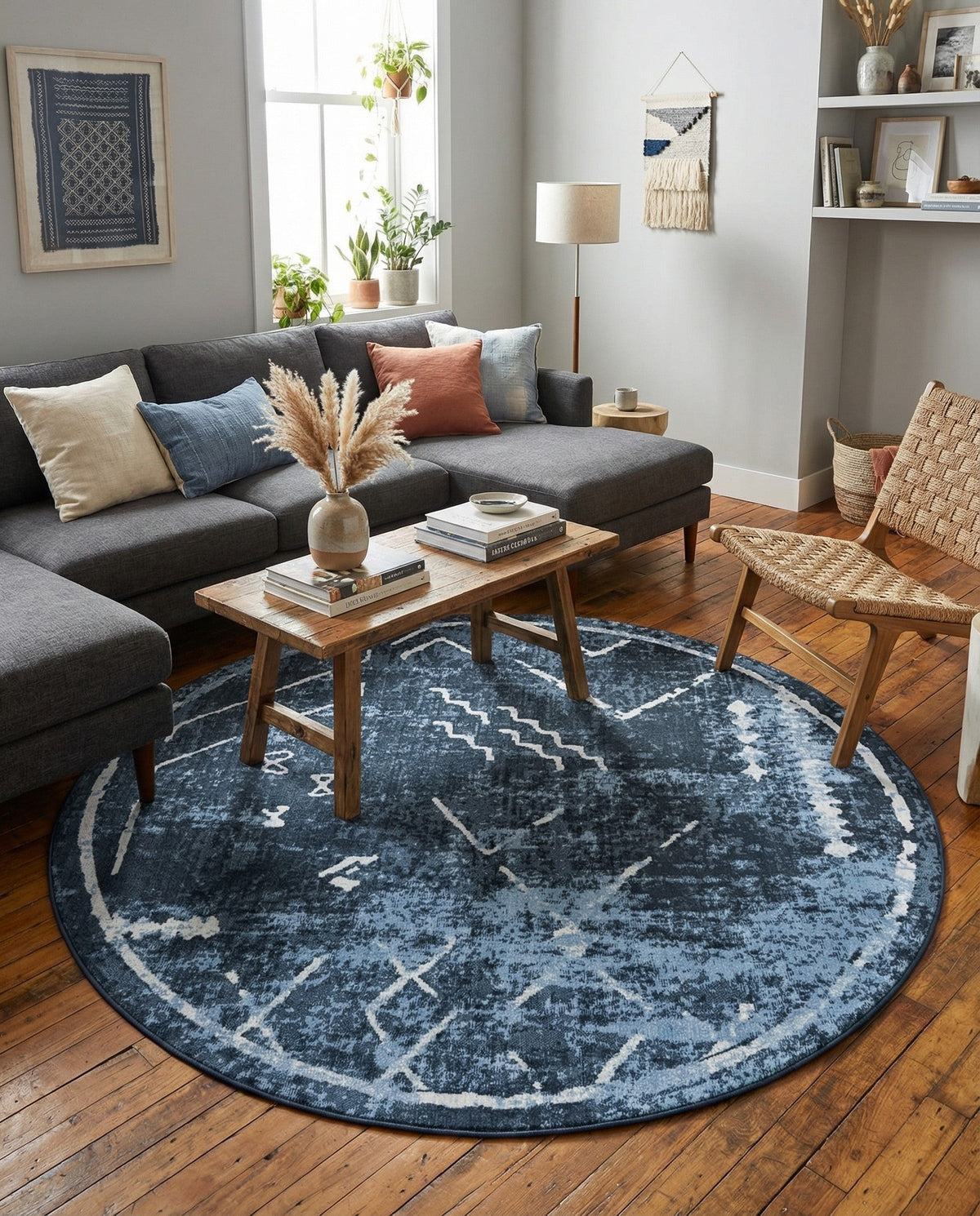 Aegean Elegance Washables Collection Area Rug - Santorini Round Navy Blue  lifestyle 140