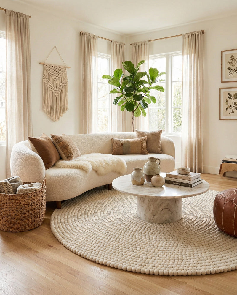 Woolen Sphere Collection Area Rug - Orbsburg (Ivory) Round Ivory  lifestyle 52