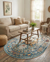 Parisian Elegance Collection Area Rug - Versailles (Teal) Oval Teal  lifestyle 72