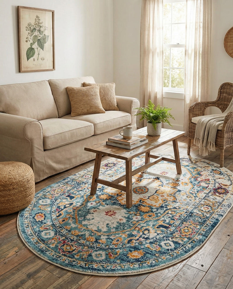 Parisian Elegance Collection Area Rug - Versailles (Teal) Oval Teal  lifestyle 72
