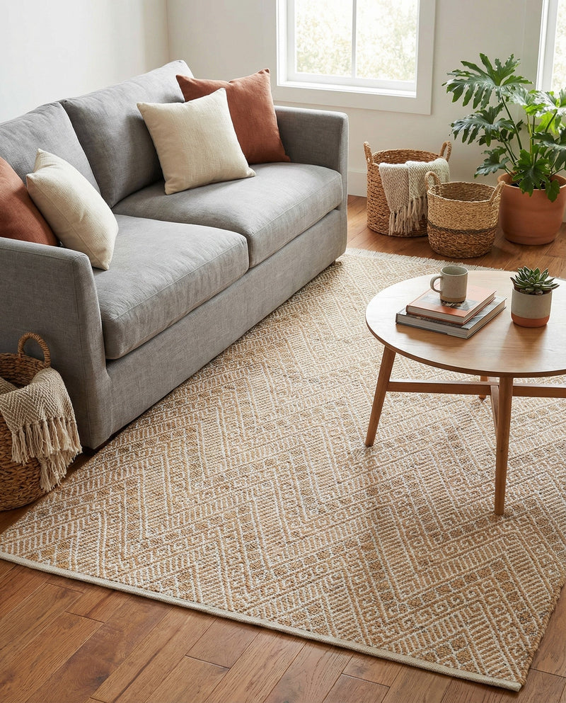 Woven Seaside Jute Collection Area Rug - Oia Rectangle White and Natural  lifestyle 48