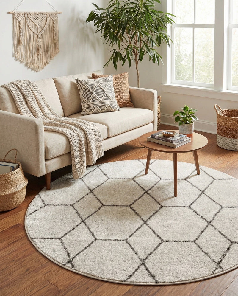 Trellis Mosaic Collection Area Rug - Arborville (Ivory) Round Ivory  lifestyle 39