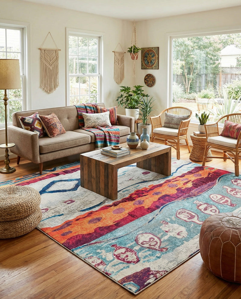 Colorburst Oasis Collection Area Rug -  Lagoon Square Multi  lifestyle 68