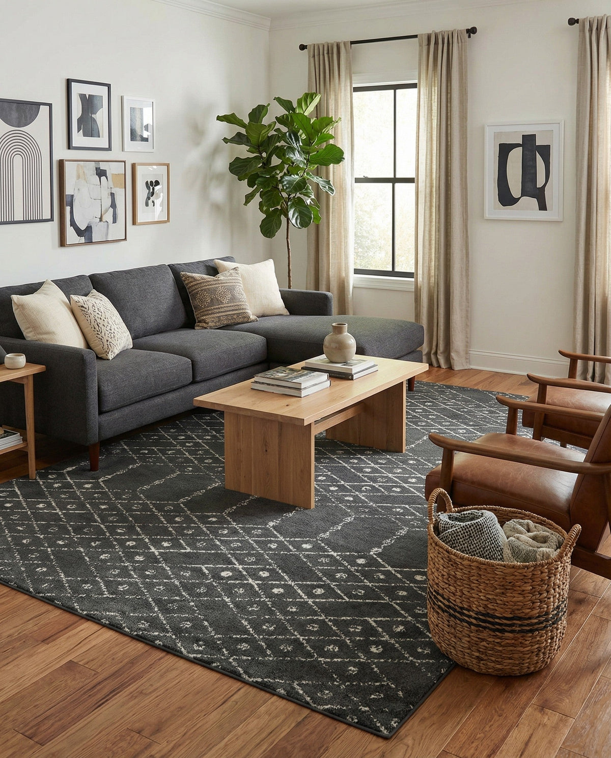 Marrakesh Lattice Collection Area Rug - Casablanca (Charcoal Gray) Rectangle Charcoal Gray  lifestyle 6
