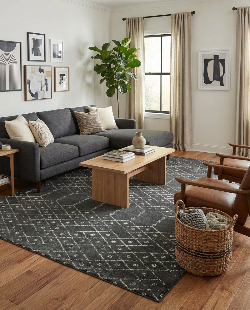 Marrakesh Lattice Collection Area Rug - Casablanca (Charcoal Gray) Rectangle Charcoal Gray  lifestyle 6
