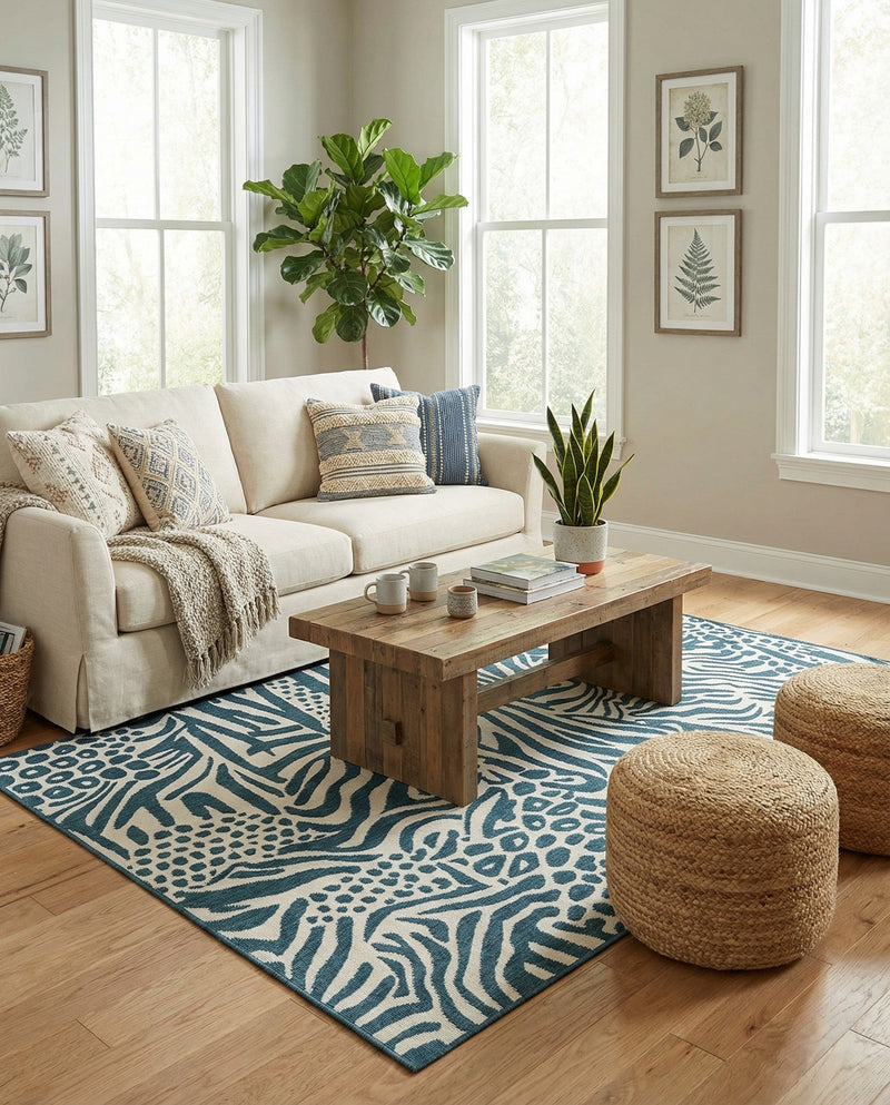 Savannah Escape Collection Area Rug -  Masai Rectangle Navy Blue and Ivory  lifestyle 26