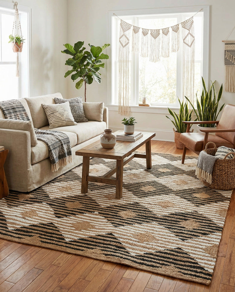 Osian Looms Collection Area Rug - Varanasi Rectangle Natural Black  lifestyle 13