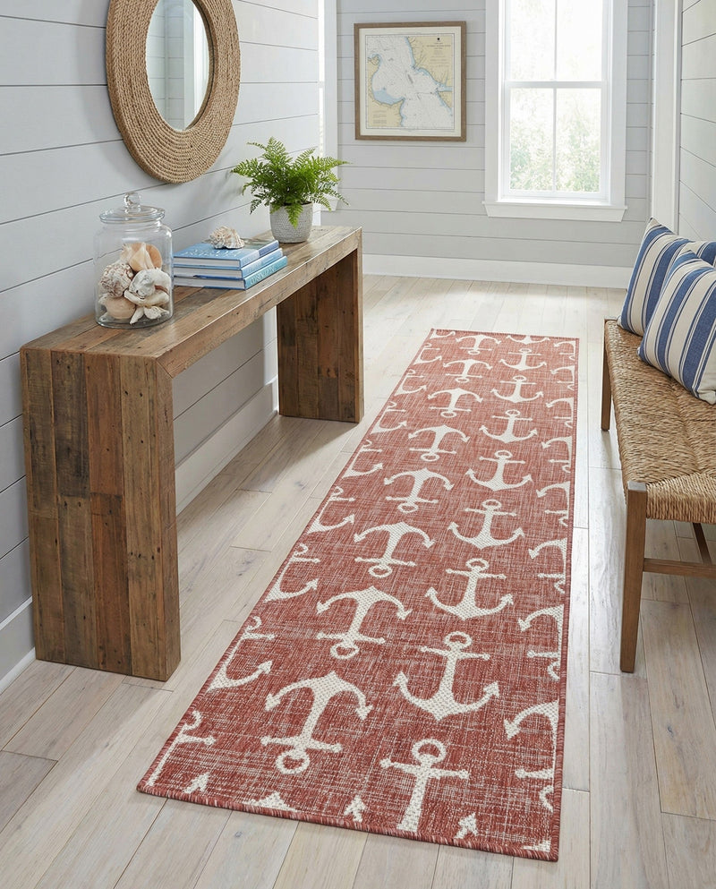 Seaside Haven Rugs Collection Area Rug - Sapphire (Rust Red) Runner Rust Red  lifestyle 51