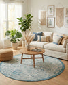 Tribal Terrace Treasures Collection Area Rug - Mayan Marina (Teal) Round Teal  lifestyle 67