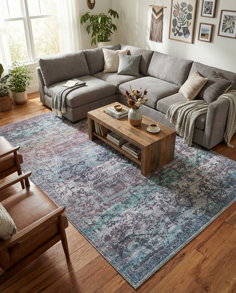 Baroque Era Collection Area Rug - Versailles (Blue Green) Rectangle Blue Green  lifestyle 18