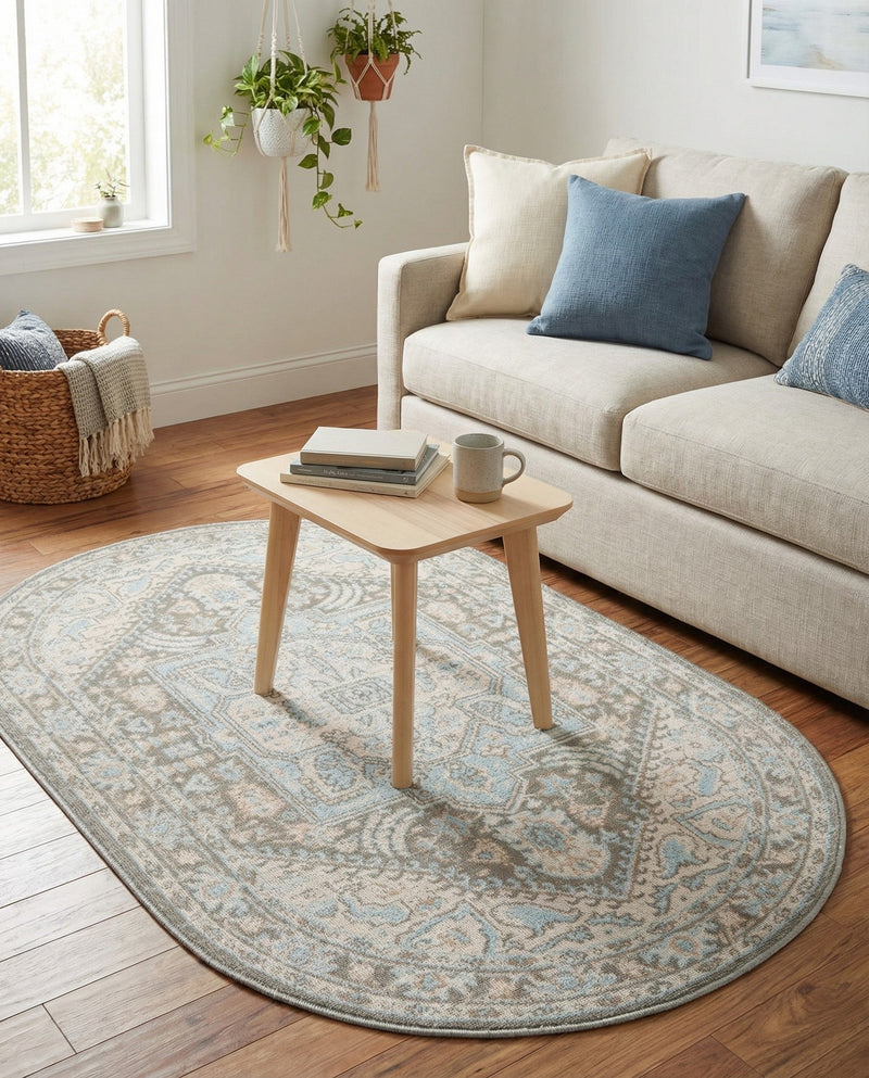 Savannah Series Collection Area Rug - Charleston (Cloud Gray) Oval Cloud Gray  lifestyle 59