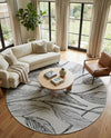 Seaside Blooms Collection Area Rug -  Evergreen (Charcoal Ivory) Round Charcoal Ivory  lifestyle 39