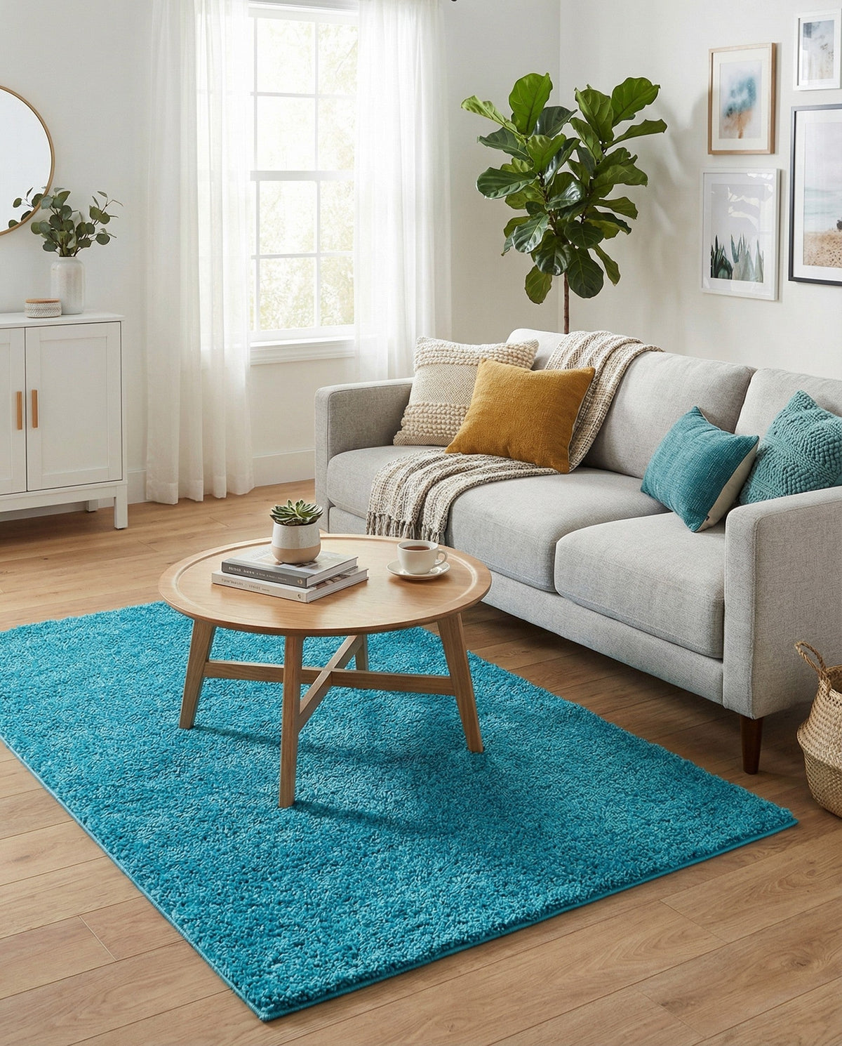 Solid Shag Seaside Collection Area Rug - Azure Cove (Turquoise) Rectangle Turquoise  lifestyle 6