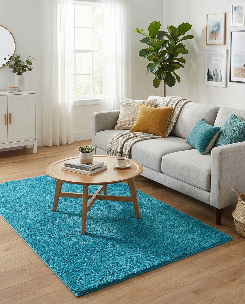 Solid Shag Seaside Collection Area Rug - Azure Cove (Turquoise) Rectangle Turquoise  lifestyle 6