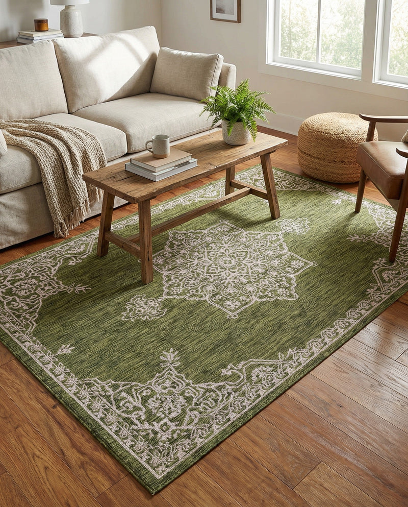Patio Heritage Collection Area Rug -  Charleston (Green) Rectangle Green  lifestyle 12