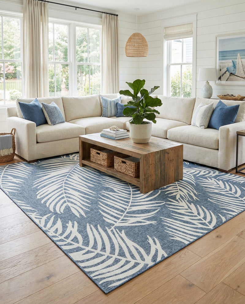 Seaside Blooms Collection Area Rug - Verdure (Blue) Square Blue  lifestyle 29