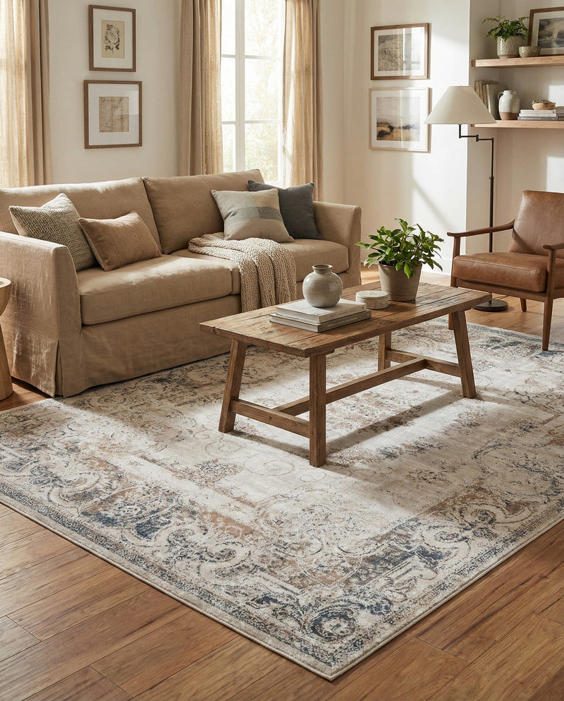 Coastal Manor Collection Area Rug -  Pierpoint Rectangle Blue Cream  lifestyle 12