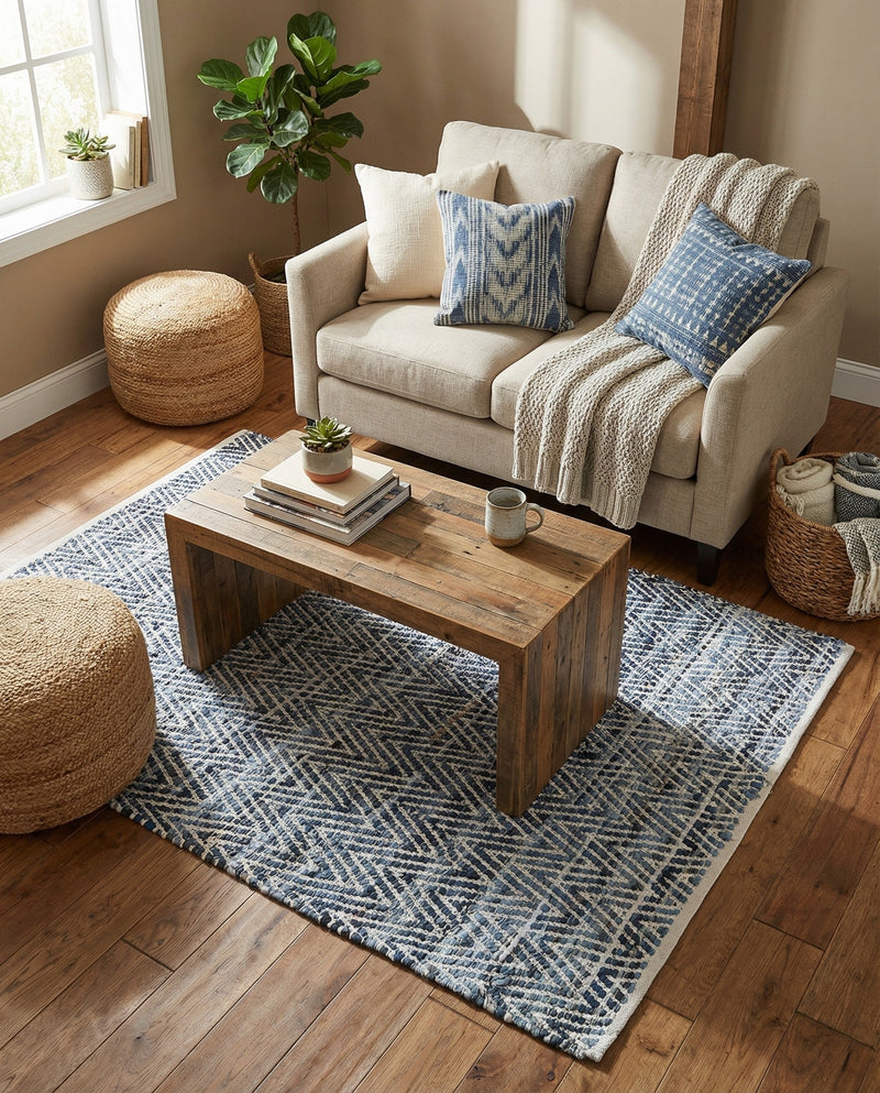 Zigzag Marina Collection Area Rug - HarborStripes Rectangle Denim  lifestyle 13