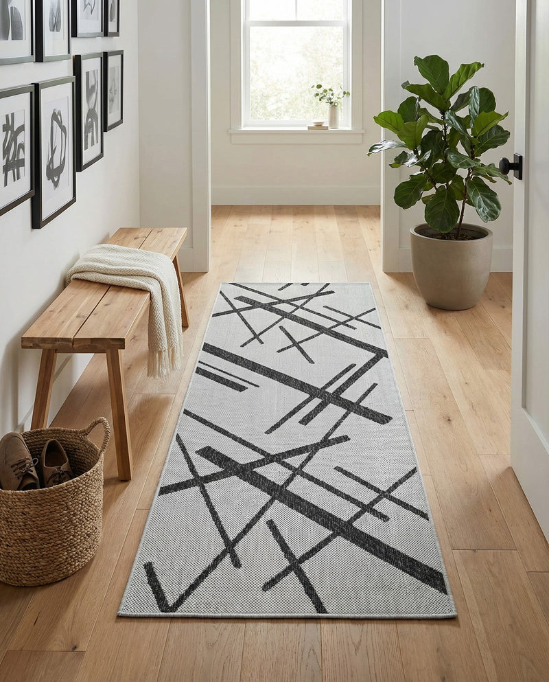 Urban Terrace Collection Area Rug -  Bowery Runner Black and White  lifestyle 45