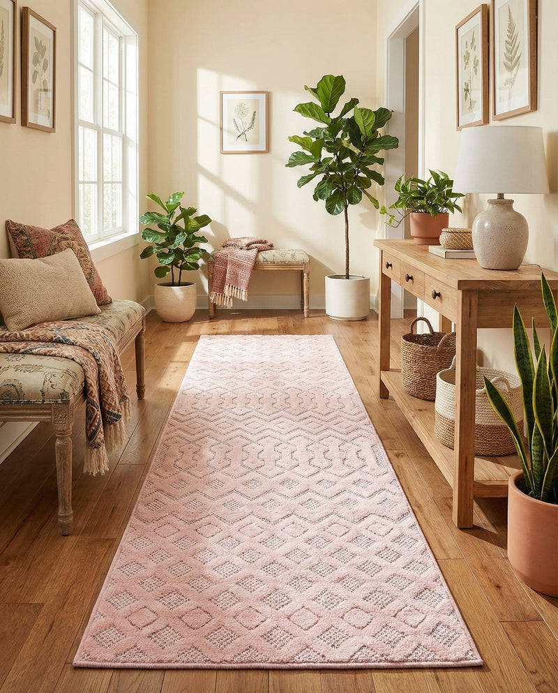 Garden Lattice Charm Collection Area Rug -  Pergola (Pink) Runner Pink  lifestyle 51
