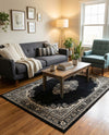Tabriz Tapestry Collection Area Rug - Azerbaijan (Black) Rectangle Black  lifestyle 7