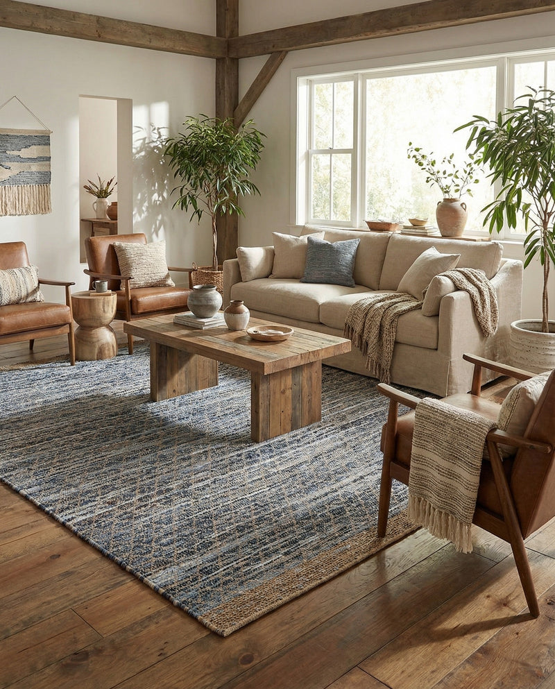 Tulum Trellis Collection Area Rug - Shoreline Rectangle Denim blue  lifestyle 40