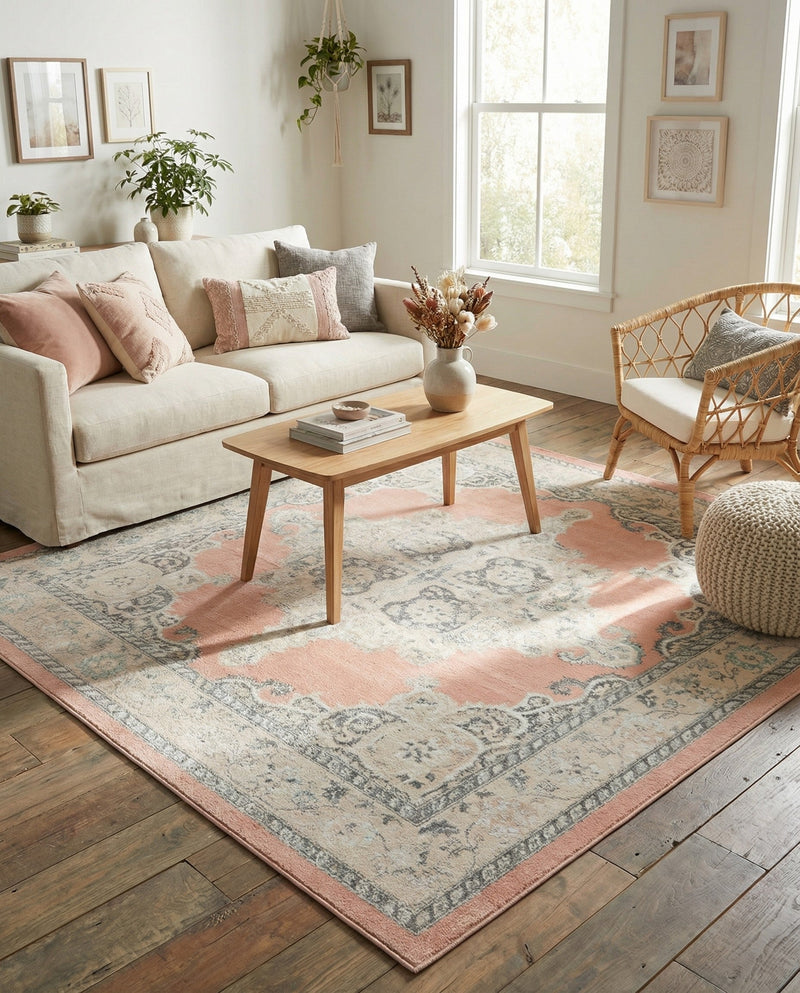 Beverly Grove Collection Area Rug -  Fairfax (Rose) Square Rose  lifestyle 69