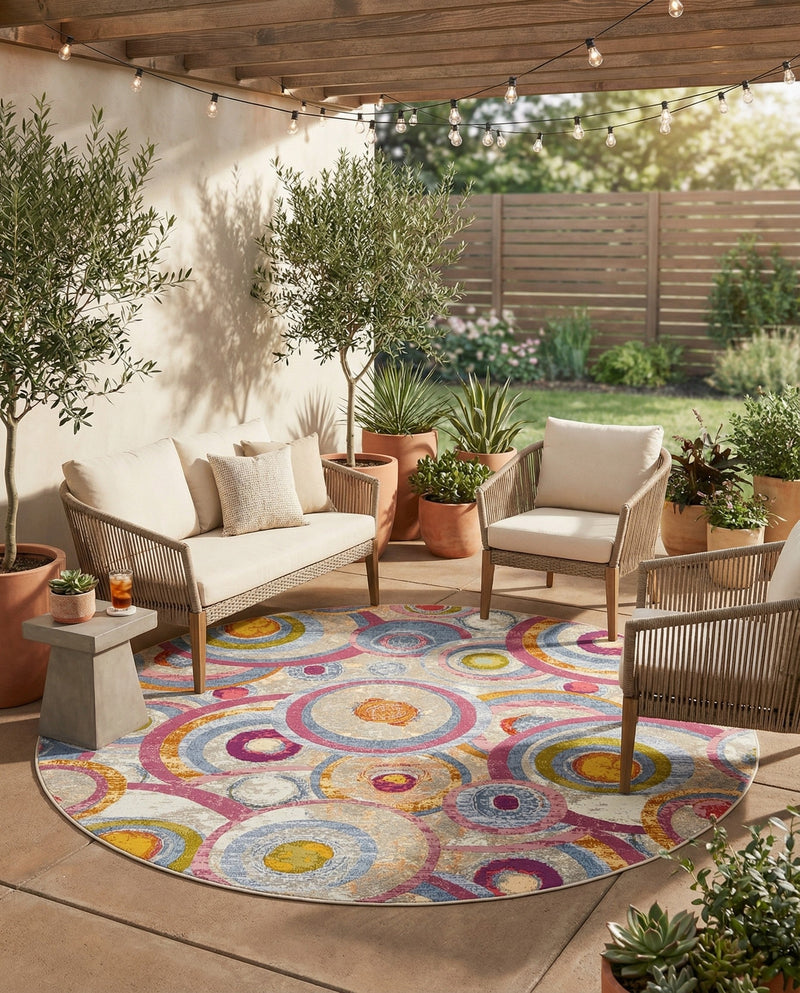 Urban Terrace Collection Area Rug -  Plaza Round Multi  lifestyle 70