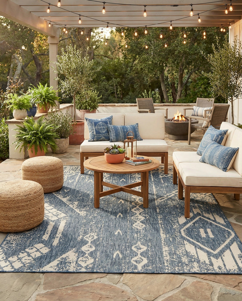 Desert Nomad Terrace Collection Area Rug - Sahara (Blue) Rectangle Blue  lifestyle 25