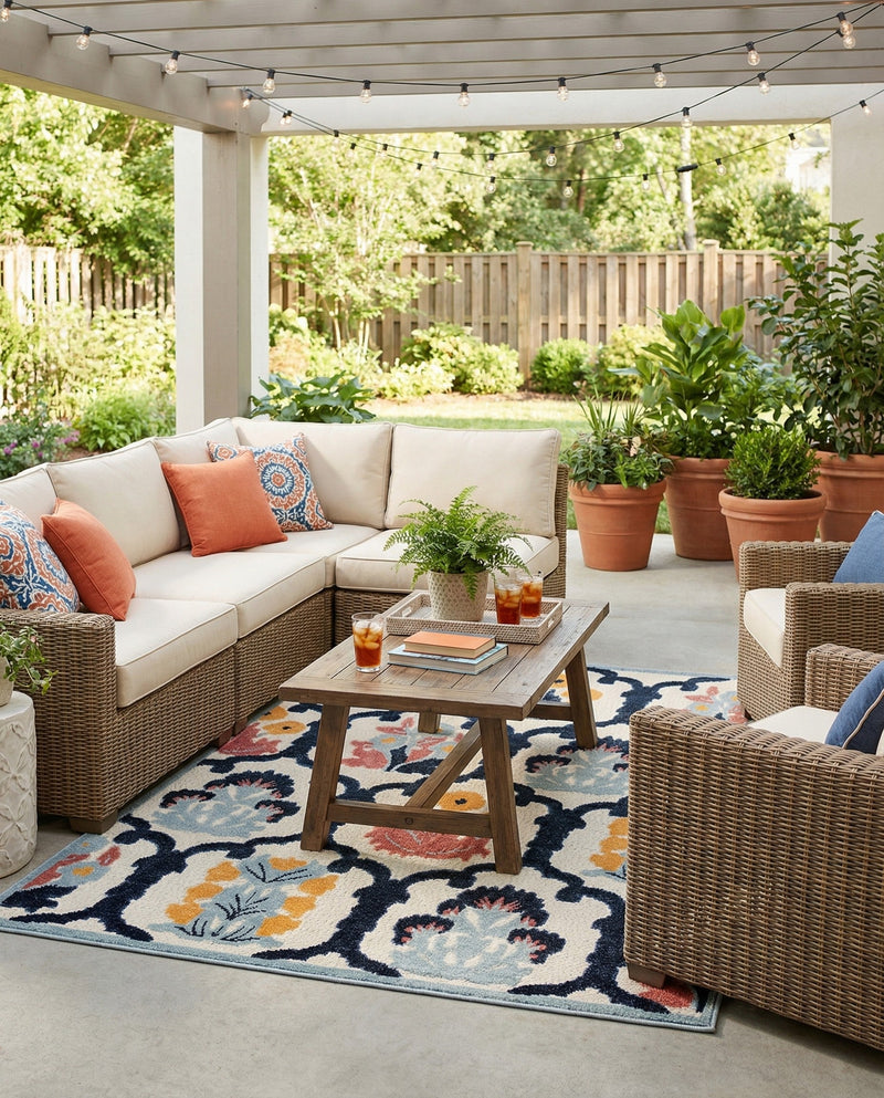 Caribbean Terrace Collection Area Rug -  Dominica Rectangle Ivory  lifestyle 22