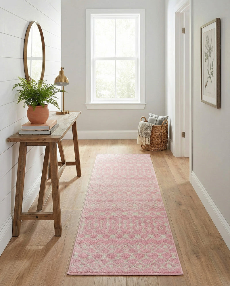 Mediterranean Lattice Collection Area Rug - Santorini (Pink) Runner Pink  lifestyle 63