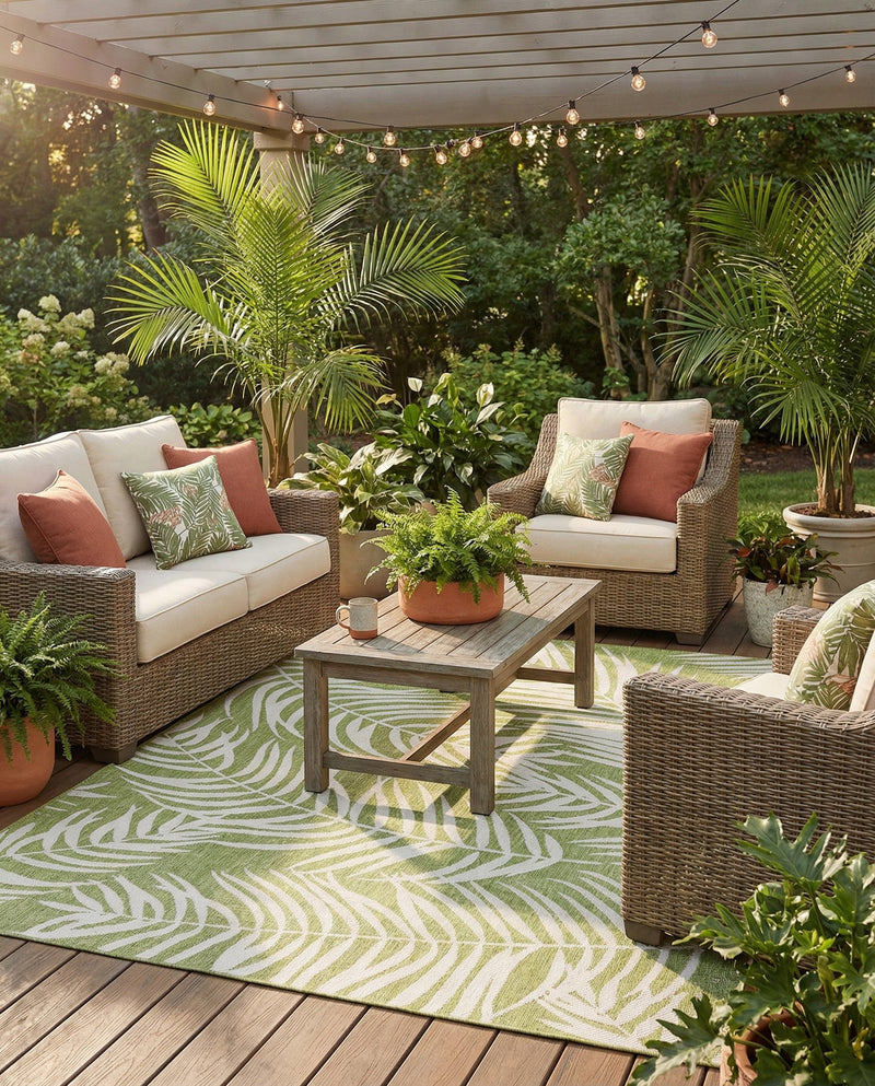 Seaside Blooms Collection Area Rug - Verdure (Green) Rectangle Green  lifestyle 3