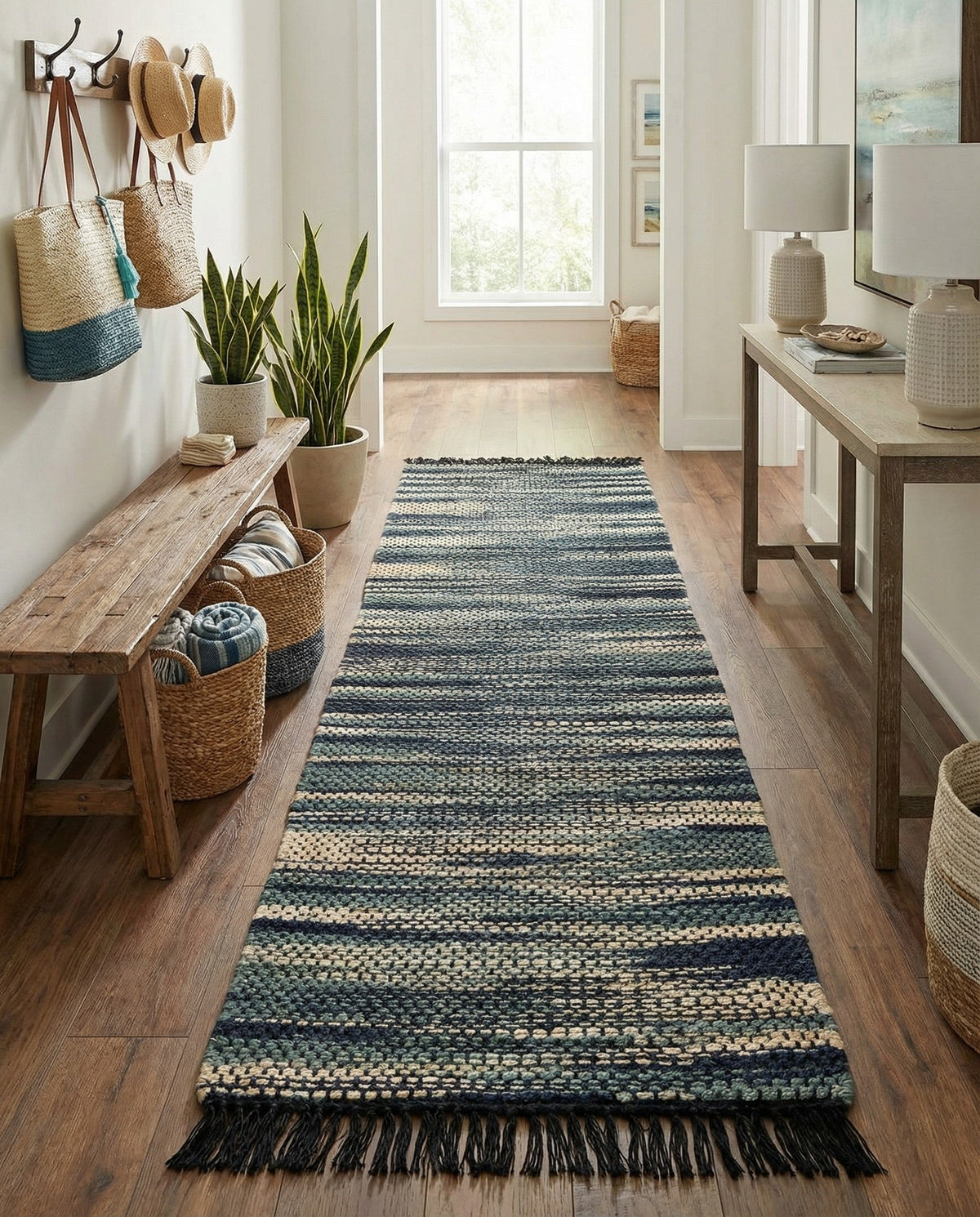 Savannah Jute Collection Area Rug - Nantucket Runner Green and Ivory  lifestyle 98