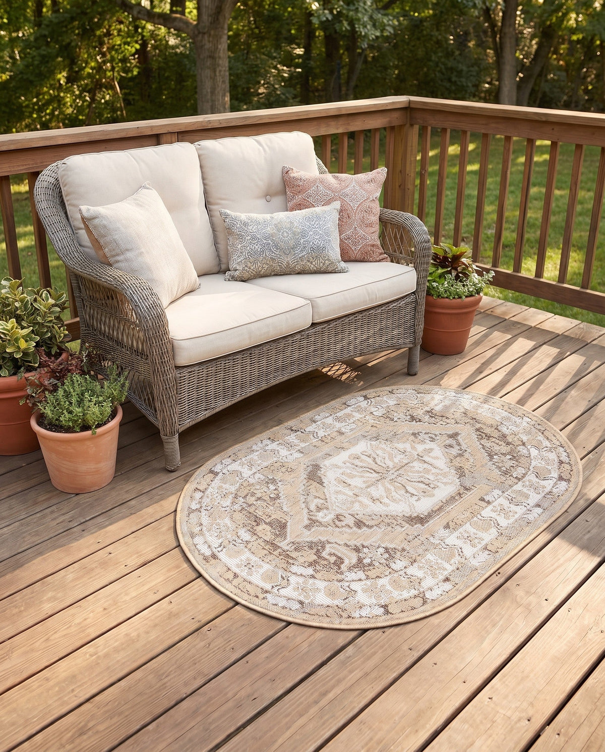 Patio Heritage Collection Area Rug -  Augusta (Natural) Oval Natural  lifestyle 113