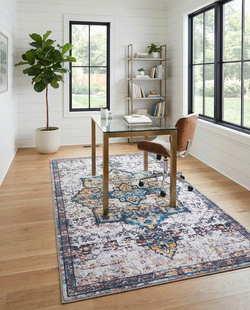 Baroque Era Collection Area Rug - Versailles (Sea Salt White) Rectangle Sea Salt White  lifestyle 24