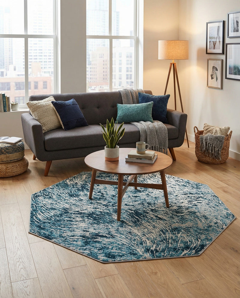 Serenity Sands Collection Area Rug -  Quietshore Octagon Blue  lifestyle 75
