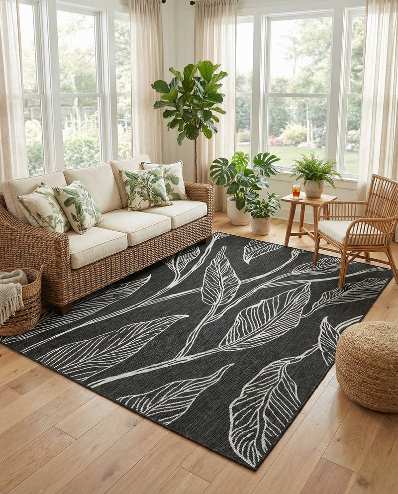 Seaside Blooms Collection Area Rug -  Evergreen (Ivory Charcoal) Rectangle Ivory Charcoal  lifestyle 9
