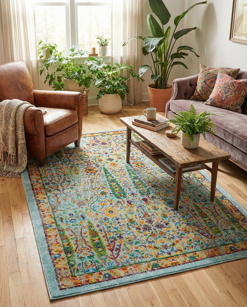 Caribbean Cove Collection Area Rug -  Tobago Rectangle Aqua  lifestyle 48