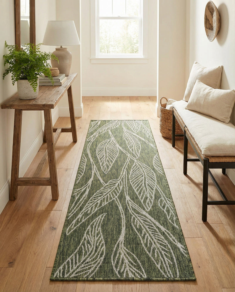Seaside Blooms Collection Area Rug -  Evergreen (Green) Runner Green  lifestyle 35