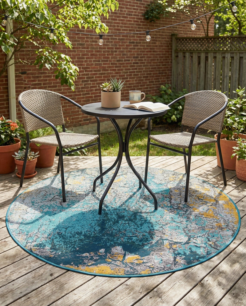 Urban Terrace Collection Area Rug -  Lanai Round Gradient Blue  lifestyle 17