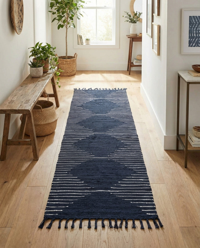 Thar Cotton Collection Area Rug - Jaisalmer (Navy Blue) Runner Navy Blue  lifestyle 50