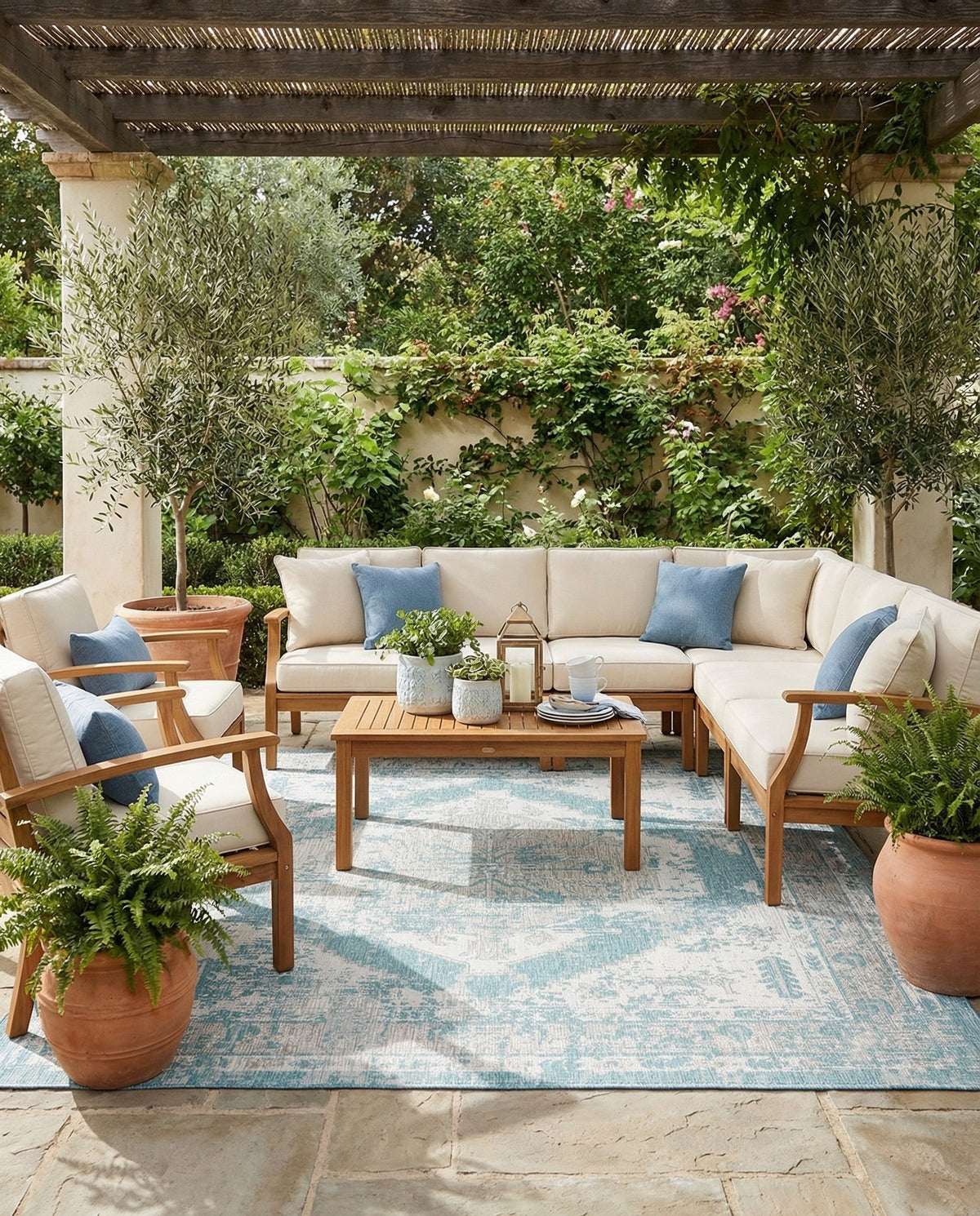 Patio Heritage Collection Area Rug -  Augusta (Aqua) Square Aqua  lifestyle 94
