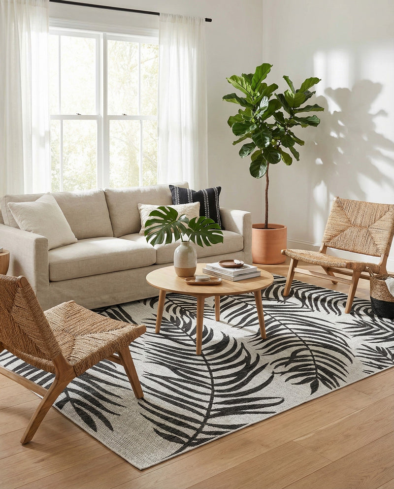 Seaside Blooms Collection Area Rug - Verdure (Charcoal Ivory) Rectangle Charcoal Ivory  lifestyle 6