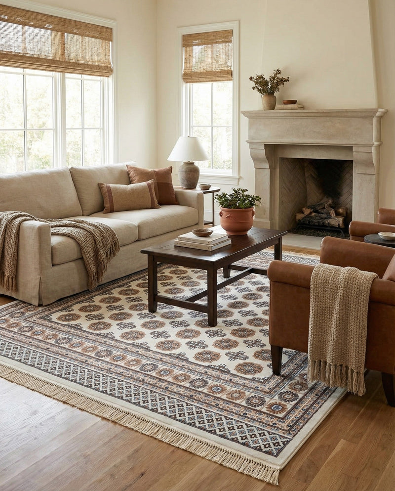 Samarkand Elegance Collection Area Rug -  Margilan (Ivory) Square Ivory  lifestyle 71