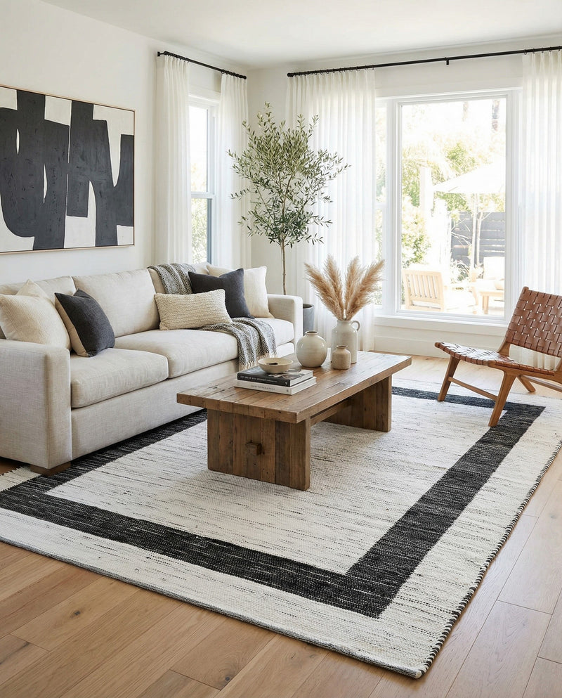 Osian Looms Collection Area Rug - Durham Rectangle White and Black  lifestyle 60