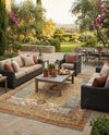 Patio Heritage Collection Area Rug -  Pergola Rectangle Blue and Light Brown  lifestyle 29