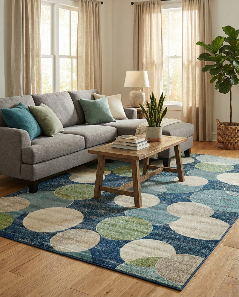 Chromatic Oasis Collection Area Rug -  Zephyr Rectangle Navy Blue  lifestyle 41