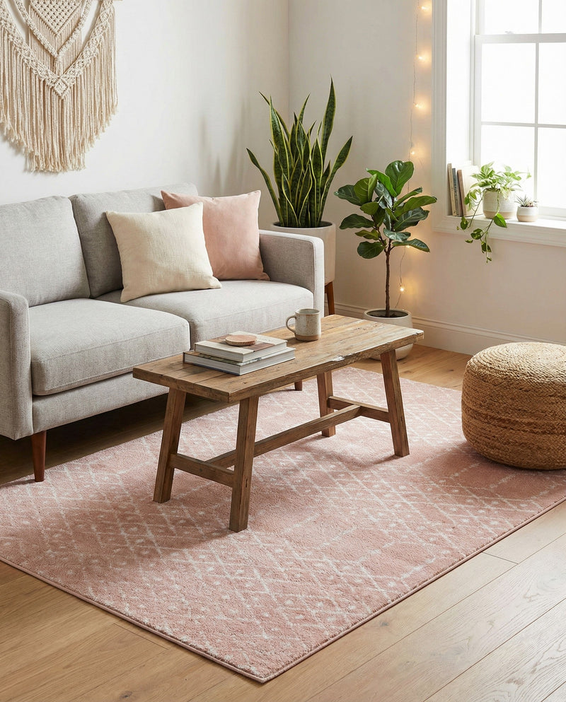 Marrakesh Lattice Collection Area Rug - Casablanca (Rose Pink) Rectangle Rose Pink  lifestyle 18