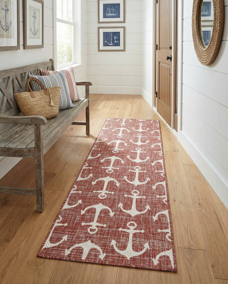 Seaside Haven Rugs Collection Area Rug - Sapphire (Rust Red) Runner Rust Red  lifestyle 65