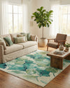 Seaside Blooms Collection Area Rug -  Flora Rectangle Blue Green  lifestyle 35